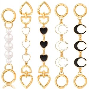 5 Pcs Bag/Purse Chain Strap Extenders In Gold And Black.Moon, Heart, Pearl, New